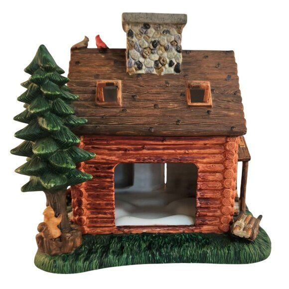 Rustic Log Cabin Tea Light Votive Candle Holder Home Interiors Exclusive - Picture 1 of 14